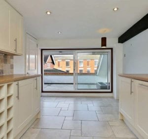 Old stables kitchen area and patio