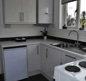 Kitchen inside two-bed bungalow in Market Harborough